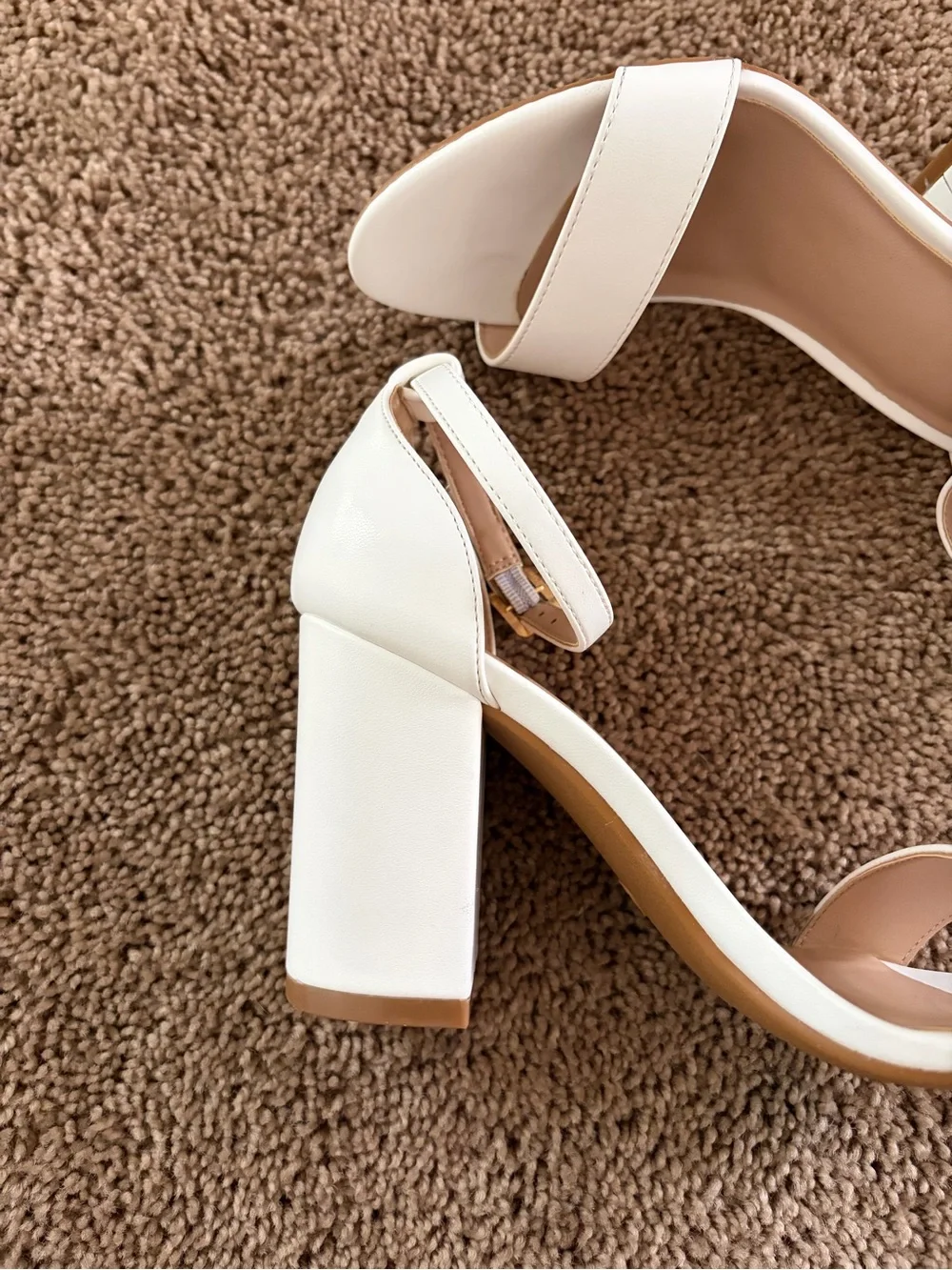 Women’s White Block Heel Sandals with Ankle Strap